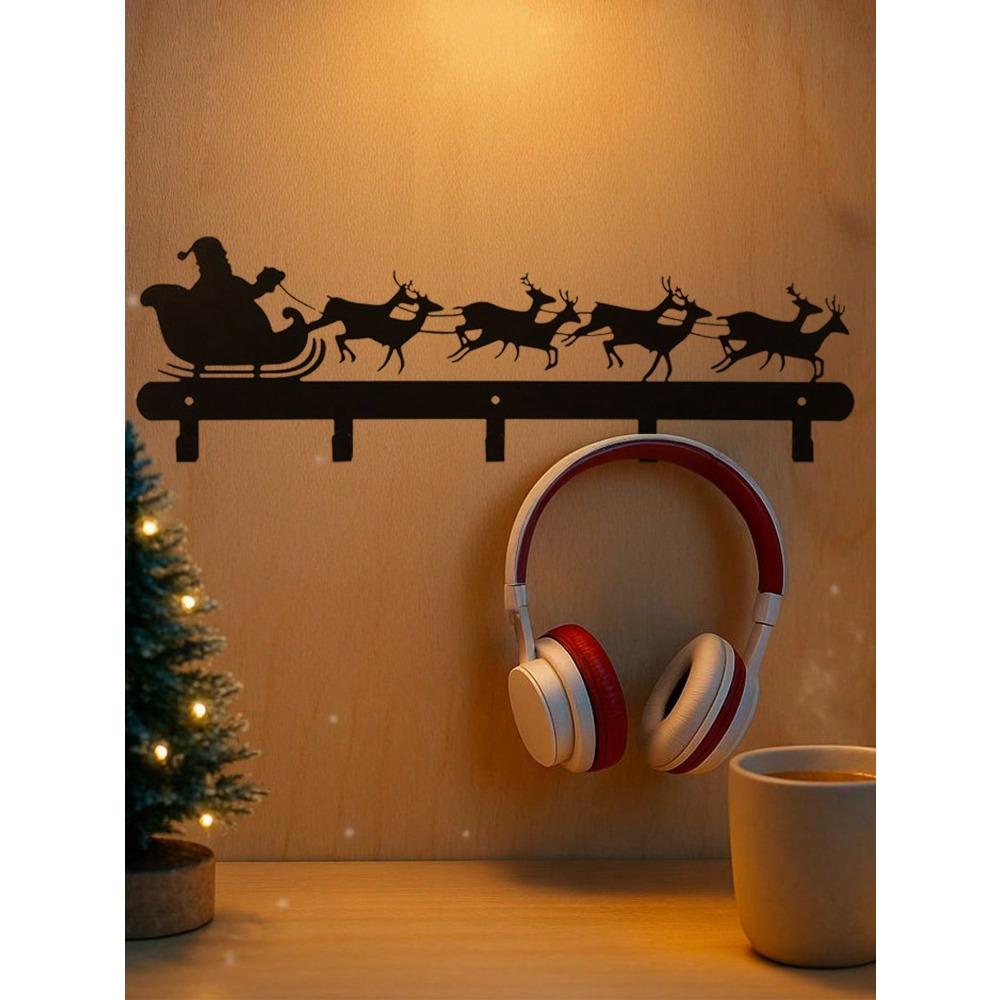1 szt. Vintage Święty Mikołaj Renifer Sanie Metalowa Sztuka Ścienna, Boże Narodzenie Żelazna Dekoracja Domu Świąteczny Prezent
