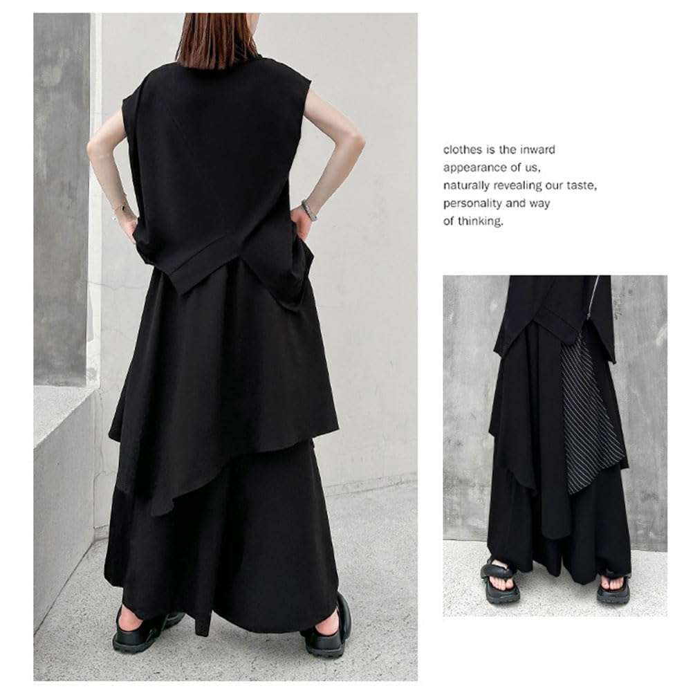 Morino Long Layered Skirt Pants for Men and Hakama Gaucho Street Black Wide-leg Pants, Women, Pants, Pants, Unique, Fashionable, Style,
