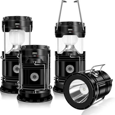 4pcs Solar Camping Light,foldable LED Solar USB Charging Light Flashlight Emergency Hanging Light Camping Supplies Storm Survival Kit Indoor Outdoor