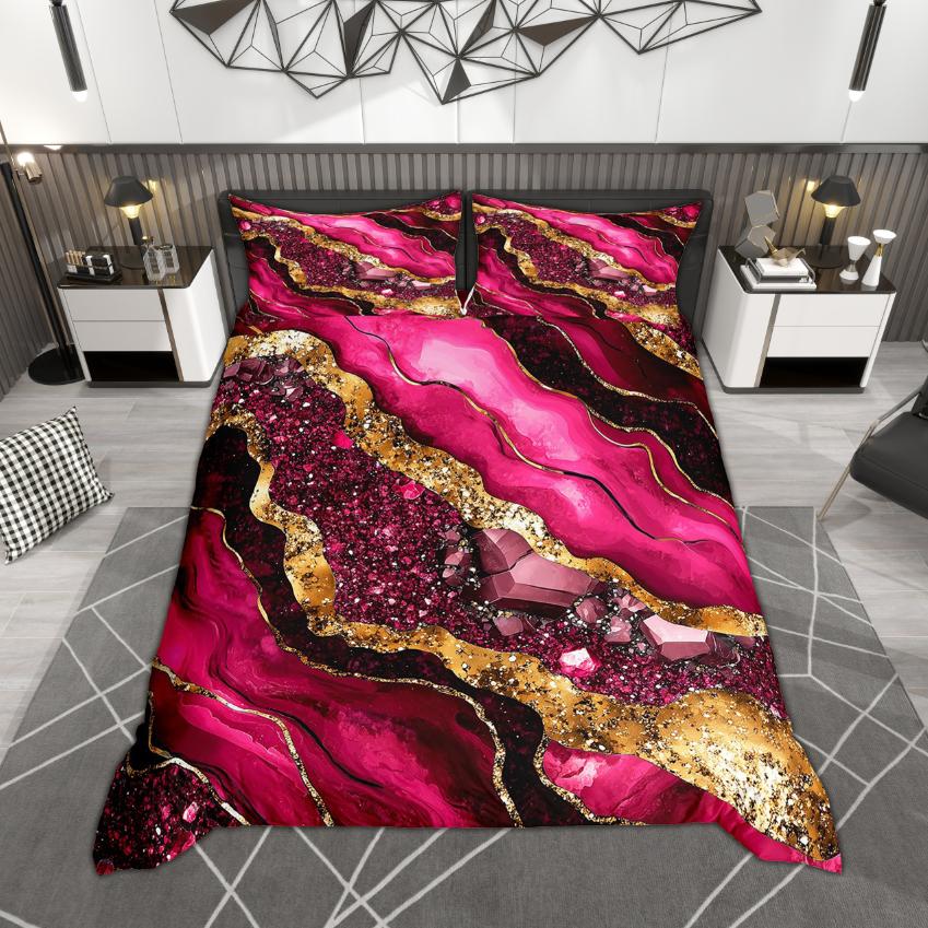 Comforter Homewish Chic Marble Gold Metallic Bedding Set Abstract Watercolor Art Bed Set Room Decor