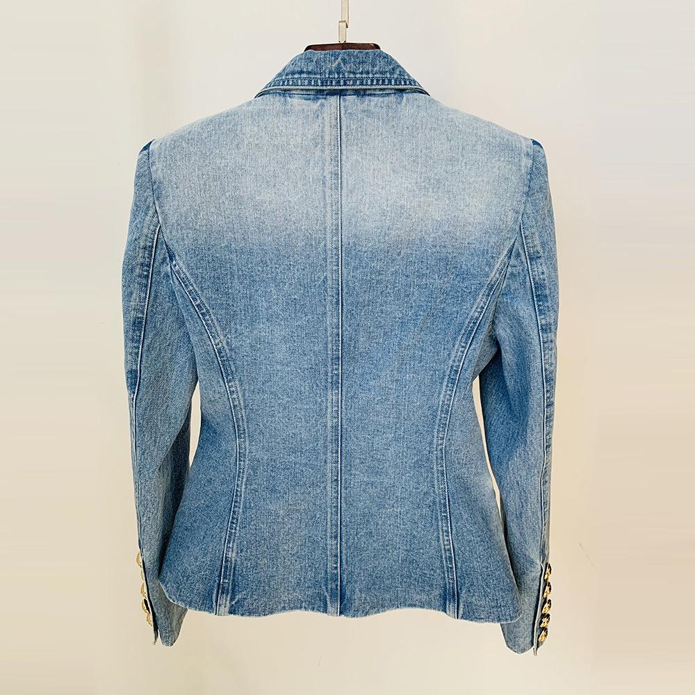 Women Double-breasted Buttons Slim Denim Blazers Spring Fashion Denim Jacket
