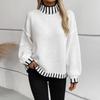Vintage Loose Knitwear Pullover Sweater Long Sleeve Stand Color Multicolor Top for Autumn Winter