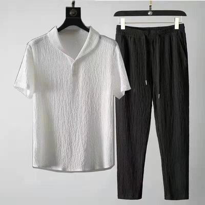 Camisa + Pantalones conjunto de dos piezas de verano para hombre, traje de lino y algodón, camisas clásicas de moda, camisetas informales de negocios para playa, trajes