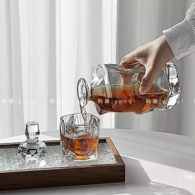 irregular Crystal Glass Bottle, Wine Decanter, Whiskey, Liqour Pourer, Home Bar Vodka Beer Bottle Jar, JR