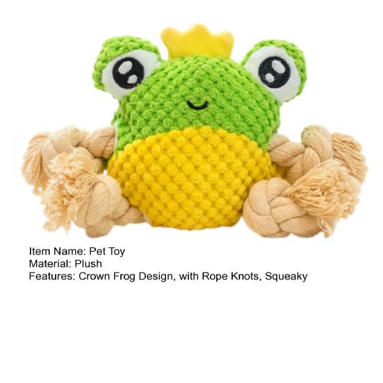 Plush Frog Dog Toy Interactive Tug-of-War Toy Squeaky Stuffed Frog with Rope Knots Chew Toy for Dogs Puppy Teething