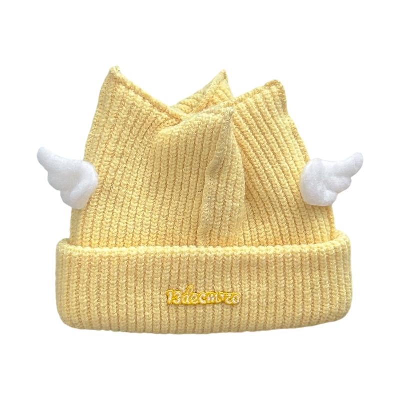Foldable Knitted Hat Trendy Ladies Knitted Hat Fashionable Plush Cats Ear Hat for Everyday Wear жёлтый