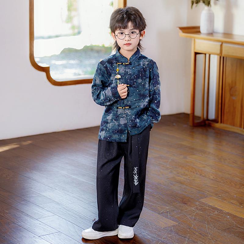 Boys' Traditional Hanfu Set: Stylish Outfit for Spring/Autumn, Perfect for Performances, Recitations, and First Birthdays.