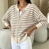 Cardigan zippé en maille rayée décontracté pour femme