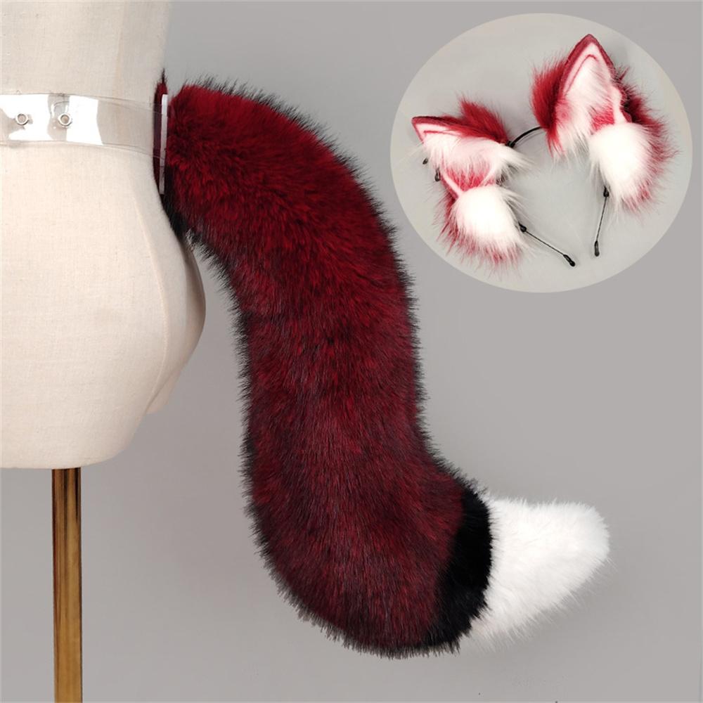 2 Stück/Set Anime Plüsch Wolfsohren Stirnband Mit Flauschigem Schwanz Pelziges Tier-Mädchen Cosplay Requisite Für Anime Convention & Bühnenperformance ear and tail gray