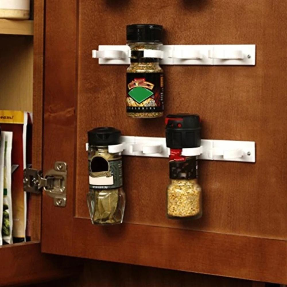 Over Door Spice Rack Organizer - Adjustable Plastic Holder for Condiment Bottles, No Drill Space Saving Kitchen Shelf with Clamp