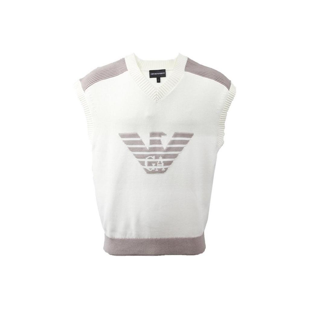 Emporio Armani Ss24 Logo Knit V-Neck Casual Vest Men tops Off-White 3D1MXU-1MQDZ-0128