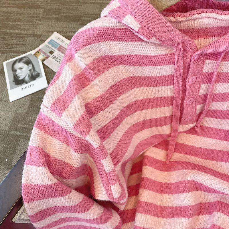 Striped Hooded Pullover Sweater Female 2022 Autumn and Winter Knit Sweater Casual Long Sleeve Pullover Sweater Female Tops