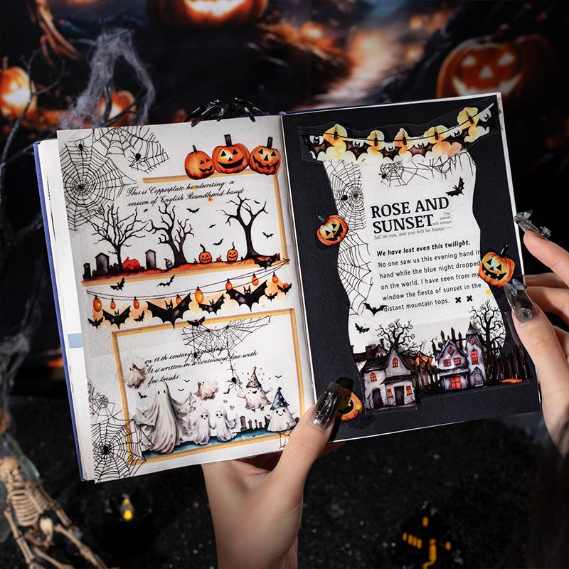 2m/roll Retro Halloween Party PET Stickers Creative Handbook Collage Decoration DIY Scrapbook Material Masking Tape