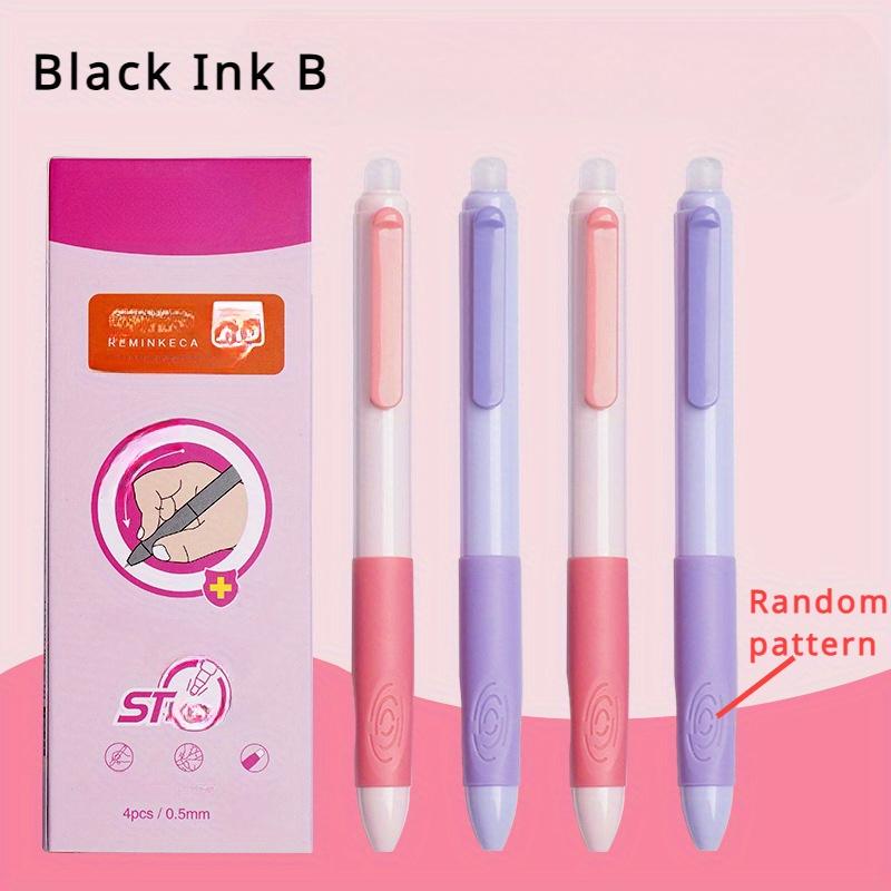 

[Hot Erasable Gel Pen] 4pcs/Box Hot Erasable Gel Pen | Press Rub Easy Erasable St Tip 0.5mm Blue Black Ink Neutral Pen - Stationery Supplies 4pcs/box