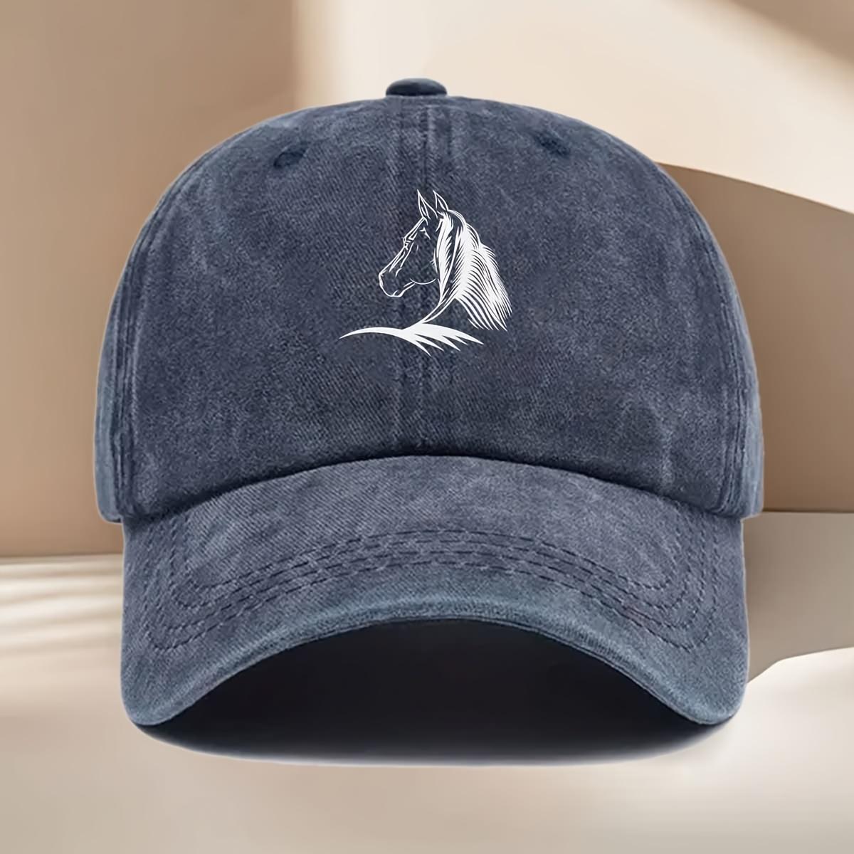 

1 шт. Женская бейсболка с принтом лошади, Элегантный дизайн с головой лошади, Прочная текстильная ткань, Повседневная шляпа на все сезоны, Подходит для путешествий Adjustable