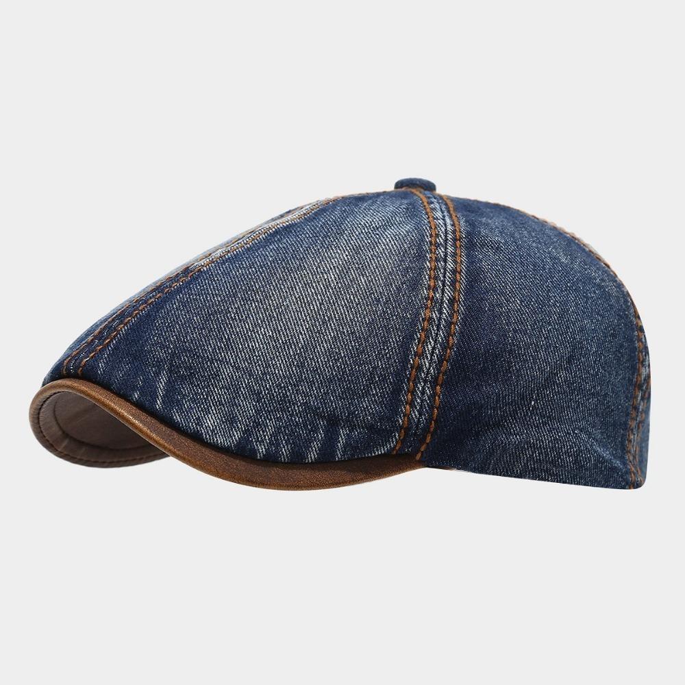 Fashion Washed Denim Beret Hat Vintage Short Brim Peaked Cap Adjustable Newsboy Cap Unisex