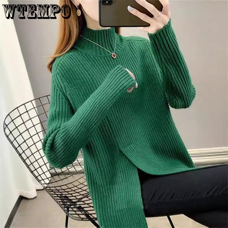 Autumn/Winter Mid Length Sweater Half High Collar Pullover Sweater Women's Knitted Sweater
