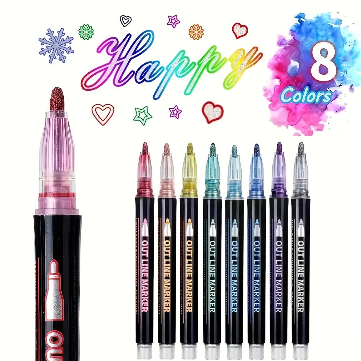 

48 Colors Double-Layer Metallic Highlighter Markers with Glitter - Retractable, Water-Based, Non-Toxic High Quality Ink for Art