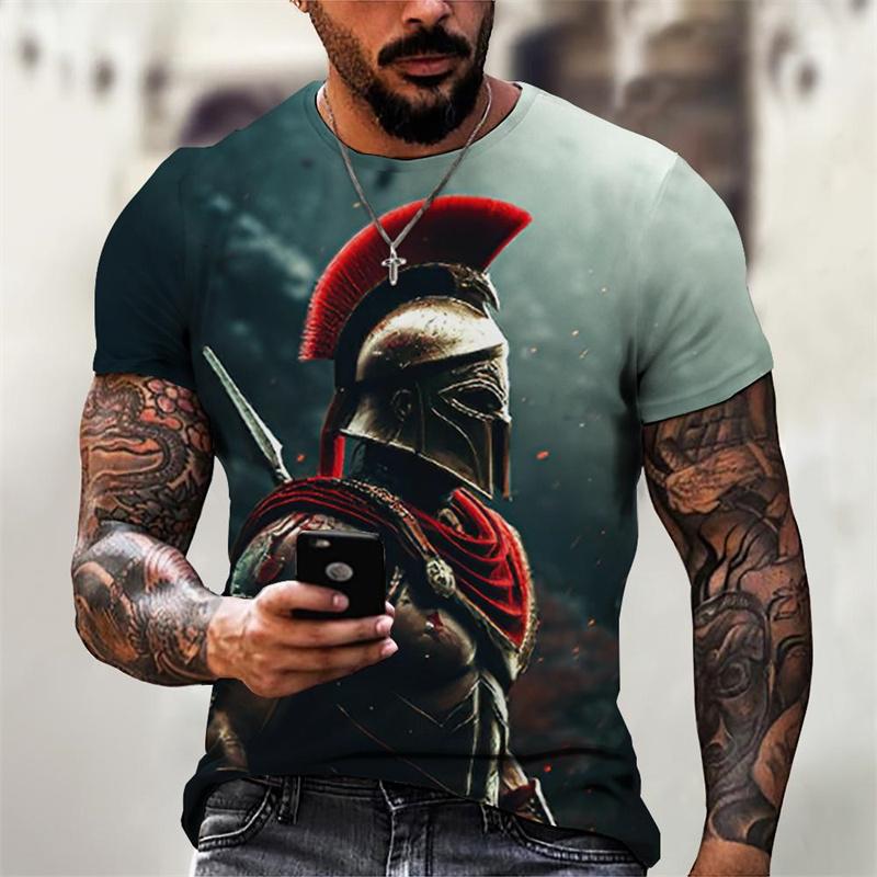 Sparta Armored Knight Pattern T Shirt For Men Retro 3D Printed Tee Summer Casual Short Sleeve Round Neck Tops Oversized T-Shirts