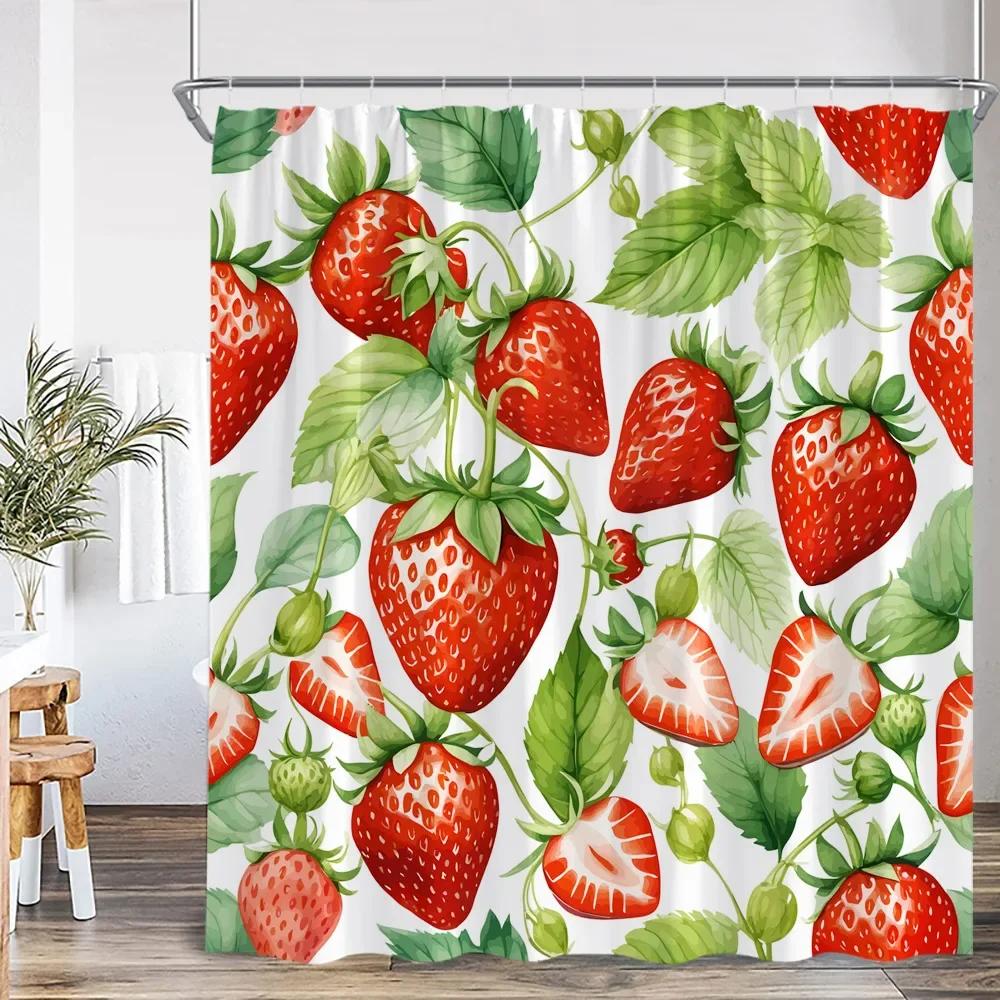 

Летняя розовая занавеска для душа с фруктами клубника вишня персик арбуз занавеска для душа девочка женщина полиэстер украшение для ванны W120xH180cm
