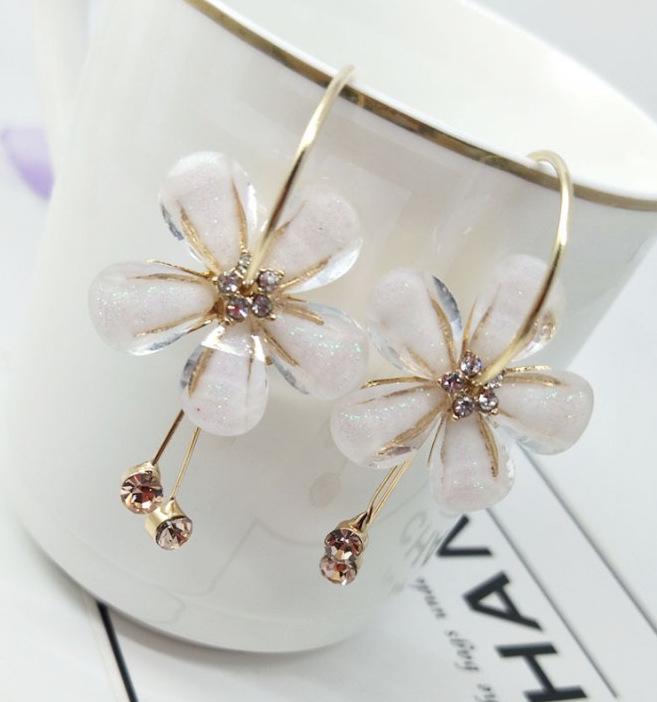 Korean Fashion Camellia Crystal Tassel Earrings for Women