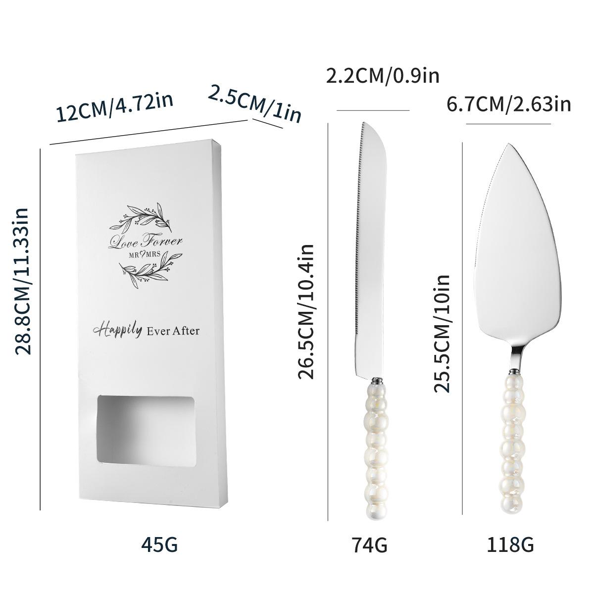 

Pearl Handle, Stainless Steel, Cake Knife Shovel Set, Bread Knife, Pizza Shovel, Cake Fork, Wedding, Birthday Party Supplies Pack of 2