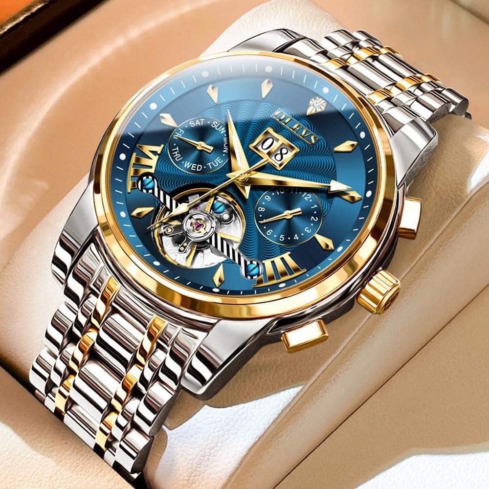 OLEVS Men's Automatic Hand-Winding Mechanical Watch Waterproof Luminous Stainless Steel Business Fashion Gentleman Watch
