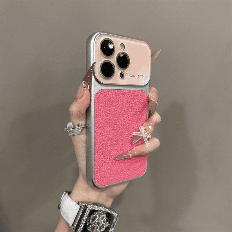 Luxury Litchi Grain Leather Matte Phone Case For iPhone 11 12 13 14 15 16 17 Pro Max Plus Air Bumper Back Cases Cover