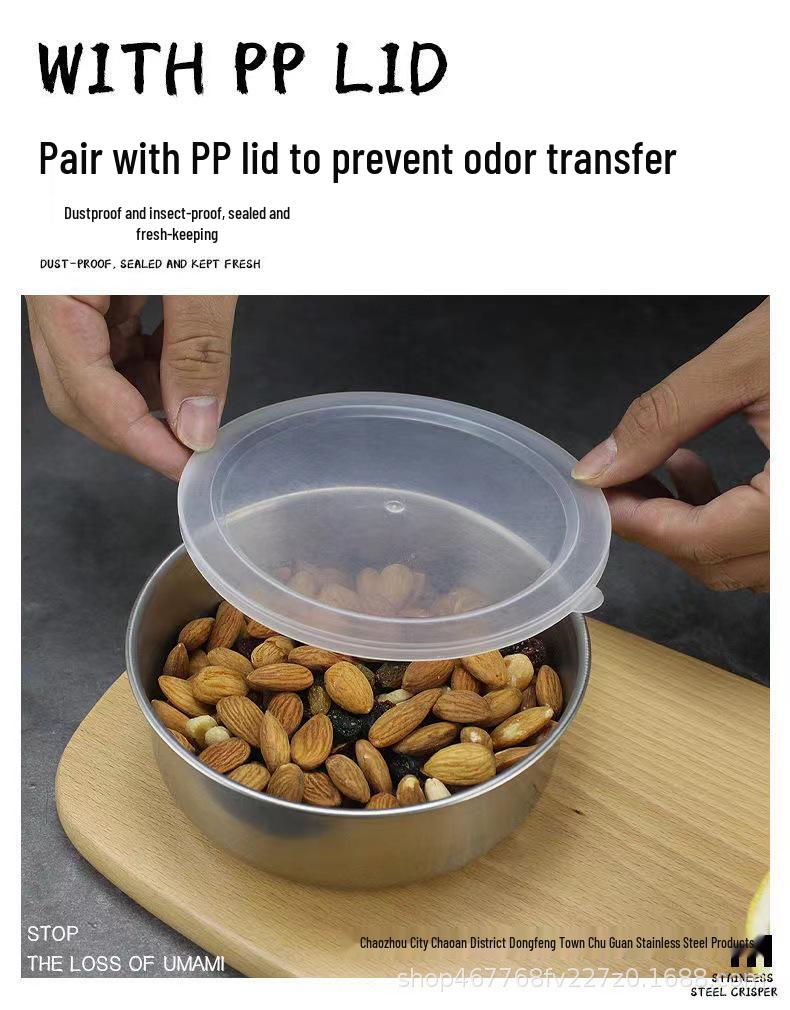 5-delars runda matbehållare i rostfritt stål med lock - Lufttät förvaring som håller maten fräsch för kök & kylskåp