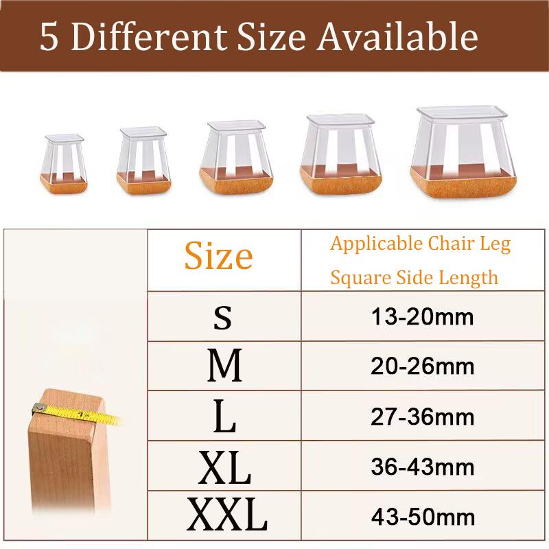 24 Pcs Chair Leg Floor Protectors Square,Silicone Chair Leg Protectors Caps Covers for Hardwood Floors,Furniture Pads Sliders with Wrapped Felt Bottom