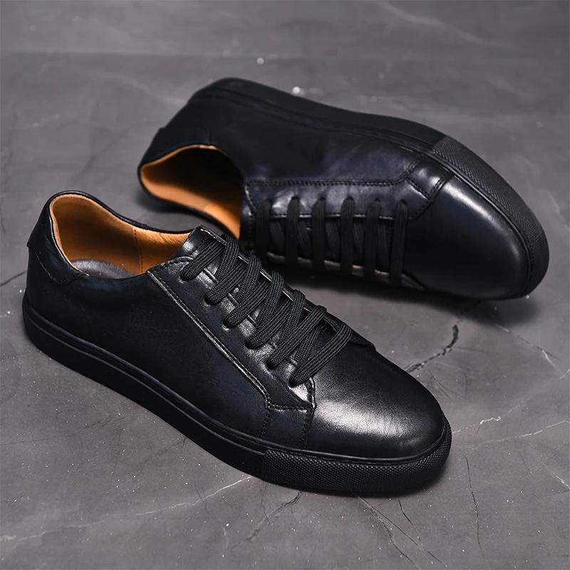 Genuine Leather Casual Men Shoes lace up oxfords Brand White Shoes fashion men Sneakers New Arrival black men shoes
