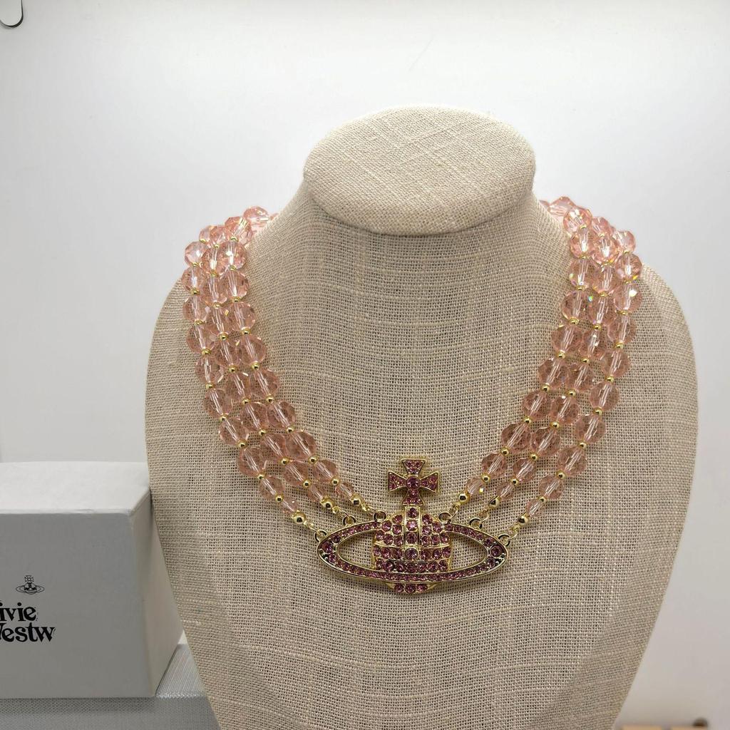Vivienne High-End Three-Layer Pearl & Diamond Saturn Necklace for Women