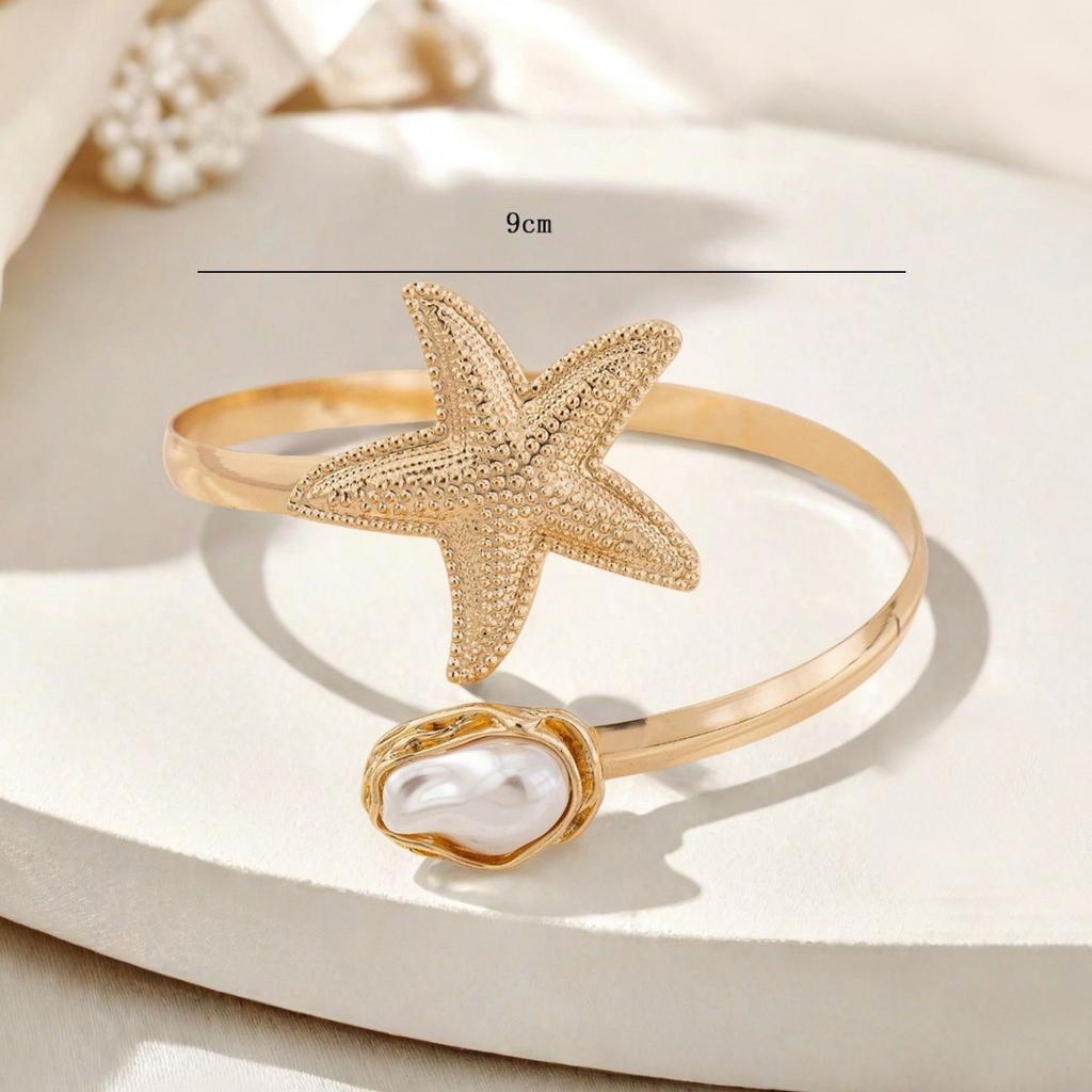 Bracciale Bangle Aperto Boho Semplice Regolabile per Braccio Superiore da Donna Stella Marina Perla Zircone Foglia Stella Luna Gioielli per Feste Ragazze