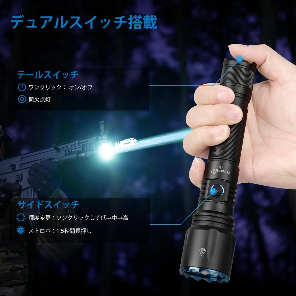TrustFire T45R Powerful LED Military 650 1695 Dual High USB IPX8 Ideal for Outdoor and Disaster Preparedness Flashlight, Rechargeable, Grade, Lumens,