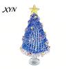 Decorative Glass Sculpture Hand Blown Christmas Tree Figurine with Golen Star, Festive Desk Decoration Mini Xmas Ornament, Handmade Desktop