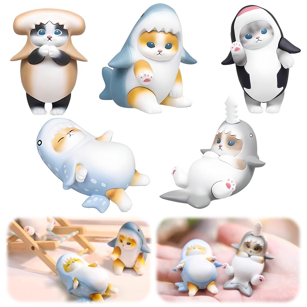 AAGWW Gachapon Toys, Anime Figure Cat Toy Set, Model Decoration, Party Item, Cute Ornament (Product Contents 5-Piece Set of Cat COS Shark Cat II)