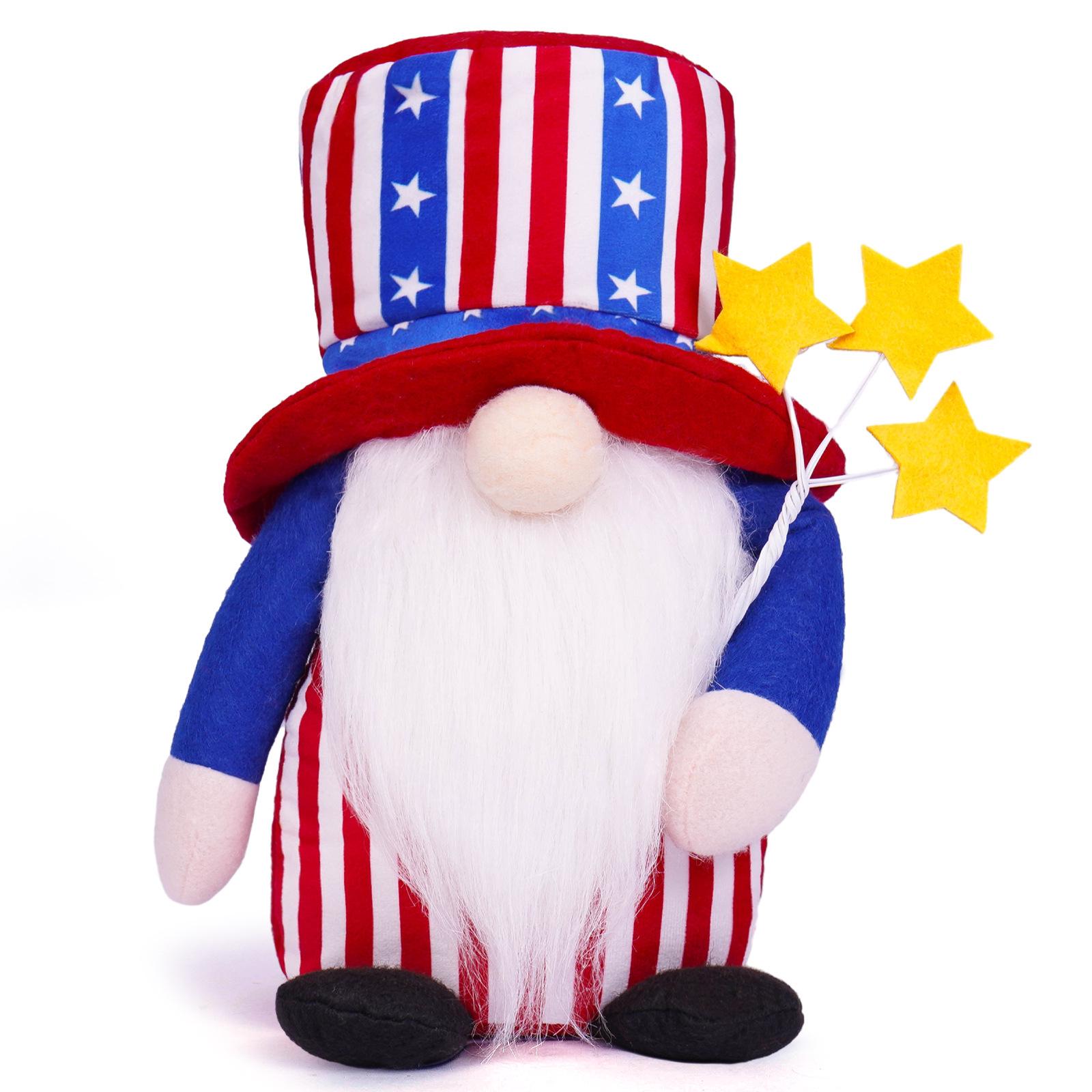 US Independence Day Faceless Gnome Ornament: Old Man Dwarf Figurine Striped