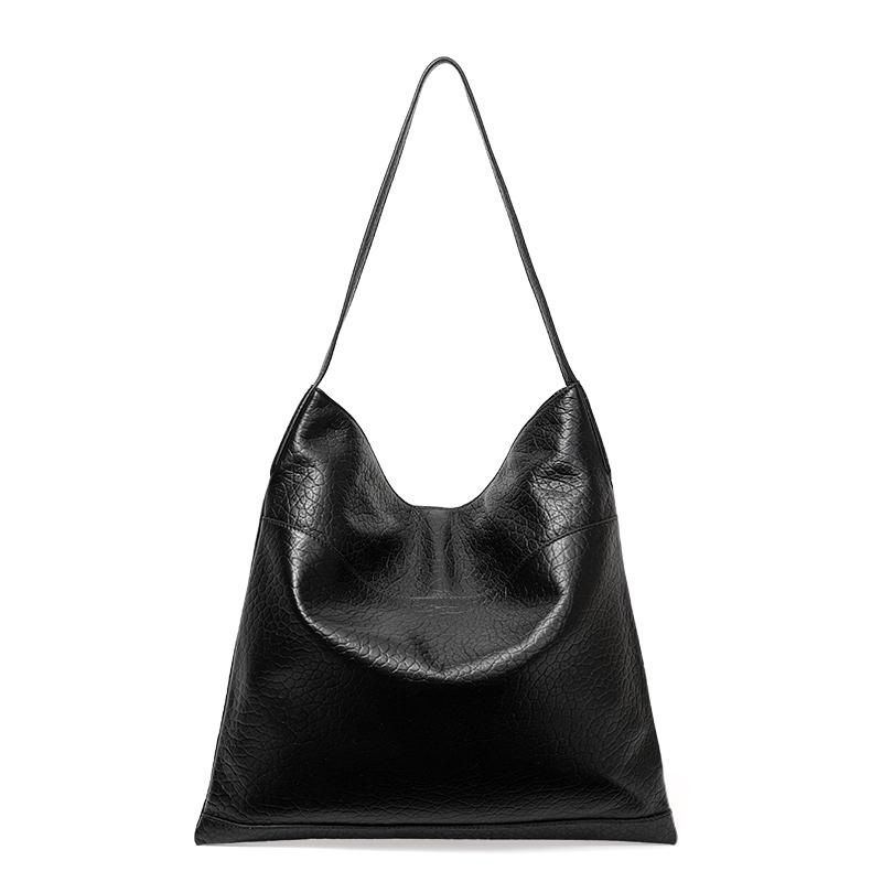Genuine cowhide leather women's shoulder bag, stone pattern, large capacity travel hobo bag, underarm large bag