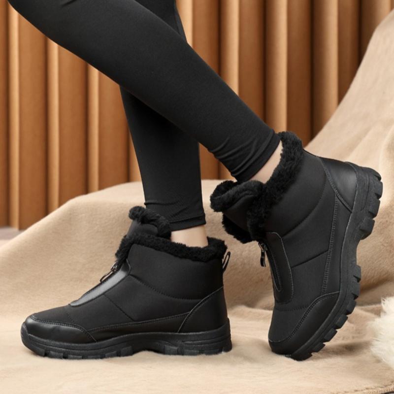 Waterproof Women Winter Ankle Boots Front Zipper Plush Snow Boots Non‑Slip Warm Outdoor Cold‑Proof Short Booties