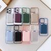 Magnetic Card Slot Clear Phone Case For iPhone 16 Pro Max 15 14 Pro 13 12 11 for Magsafe Shockproof Metal Lens Frame Protection Cover