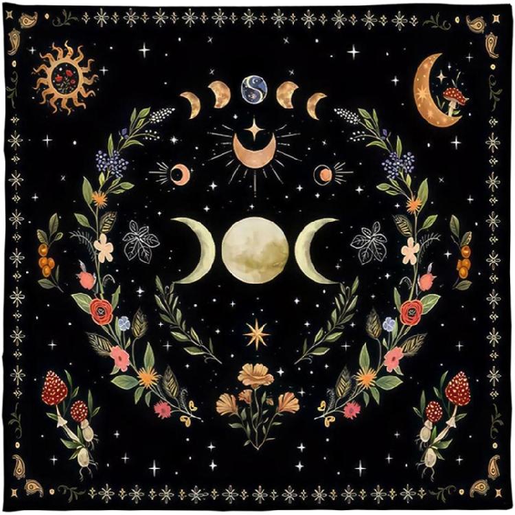 Divinations Tablecloth Moonphases Flower Pattern Tarot Tablecloth Altars Cloth
