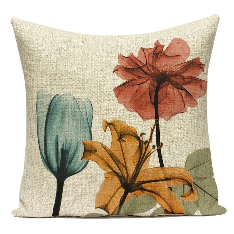 Colorful Flowers Throw Pillow Cover For Office Home Decor Sofa Car Cushion Cover Floral Print Pillow Case Square Cushion Case