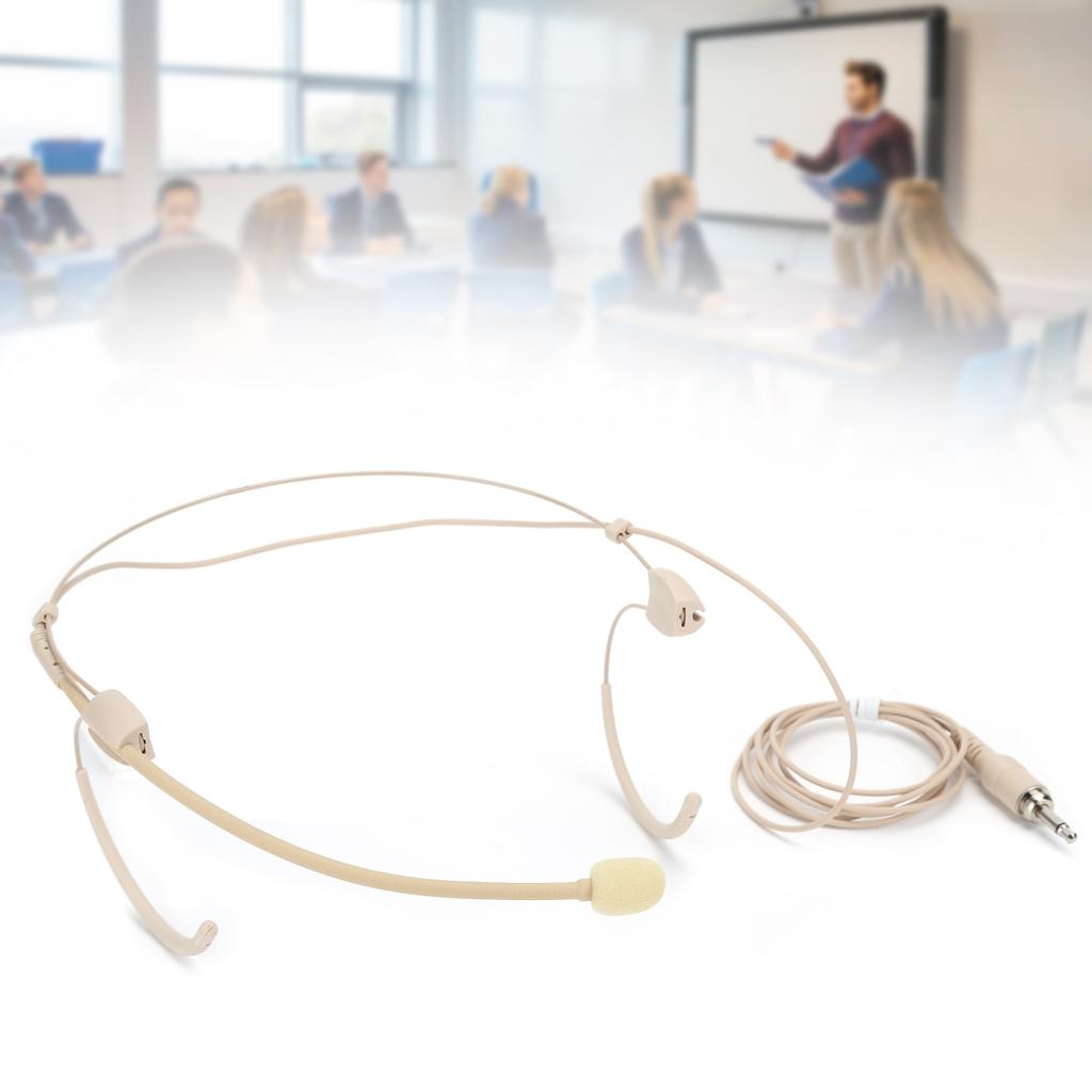 Beige 3.5mm Jack Male Screw Lock Binaural Hanging Microphone for Bodypack Transmitter