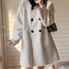Womens Wool Blend Long Coat Winter Thick Warm Loose Fit Polo Collar Double Breasted Gray