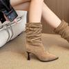 Belt Buckle Shoes, Pleated Shoes, Mid-calf Boots, New Comfortable and Versatile Boots for Women