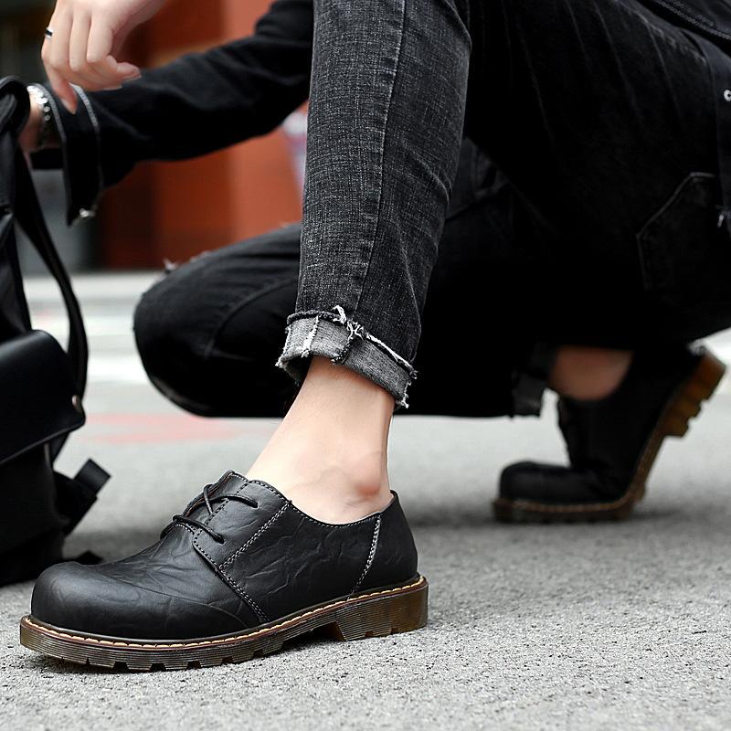Plus Size Autumn and Winter Men's Leather round Head Retro Casual Shoes Leather Shoes Outdoor Shoes