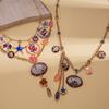 Two-piece Set of Exaggerated Round Oval Resin Stone Glass Fringed Necklace Multi-layer Necklace