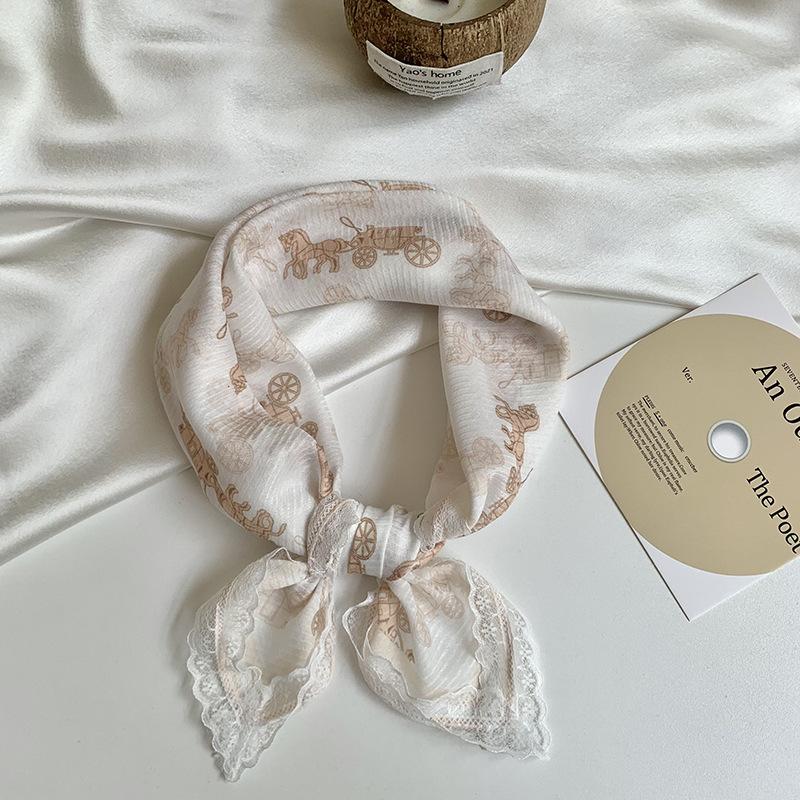 Headscarf summer female pastoral style sweet and fresh decorative scarf lace silk scarf neck small square hair accessories