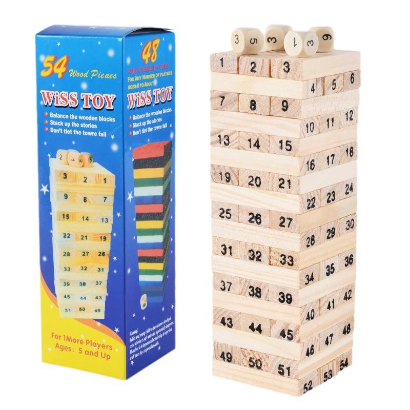 Colorful 54-Piece Wooden Jenga Stacking Game: Educational & Creative Desktop Blocks