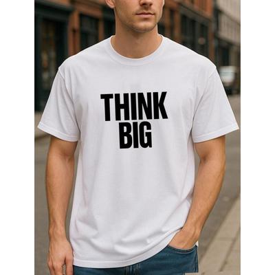 European Sizes " BIG" Inspirational Text Print | Casual Round-Neck Short-Sleeved T-Shirt, Medium Stretch Fabric, All-Season Wear